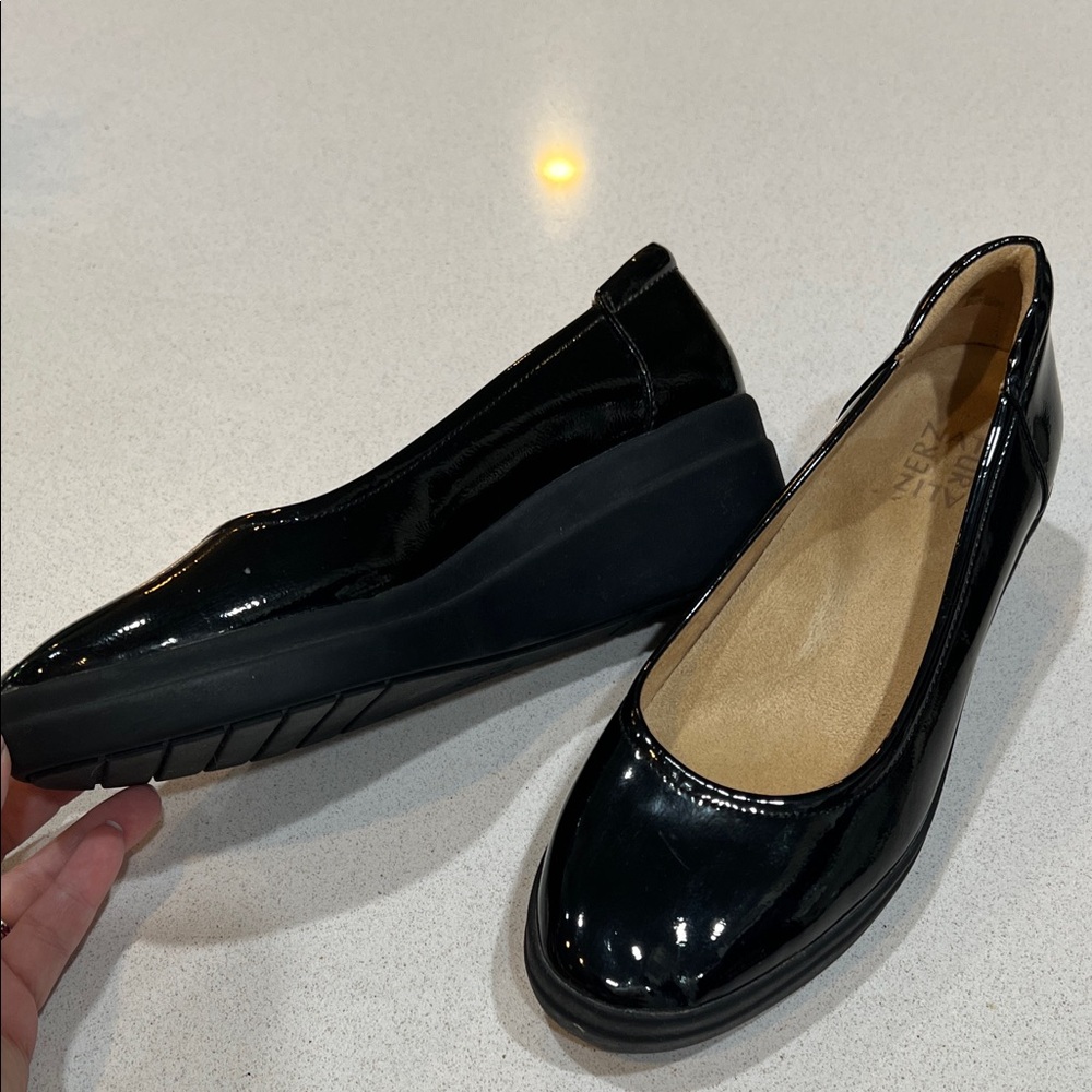 Naturalizer Black Patent Low Wedge Slip-Ons- All Day comfortable professional